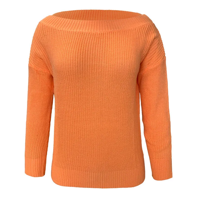 Off Shoulder Solid Knitted Sweater