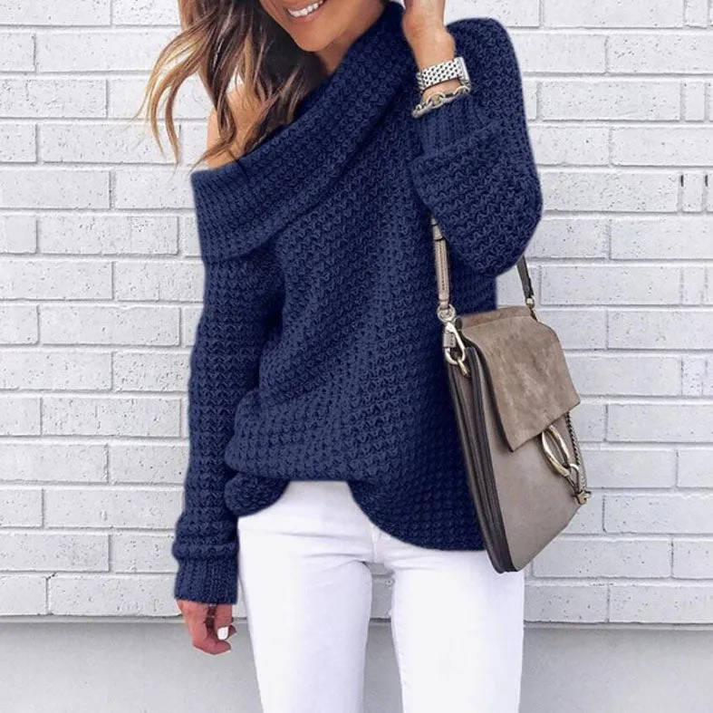 Oversize Turtleneck Crochet Pullover Sweater