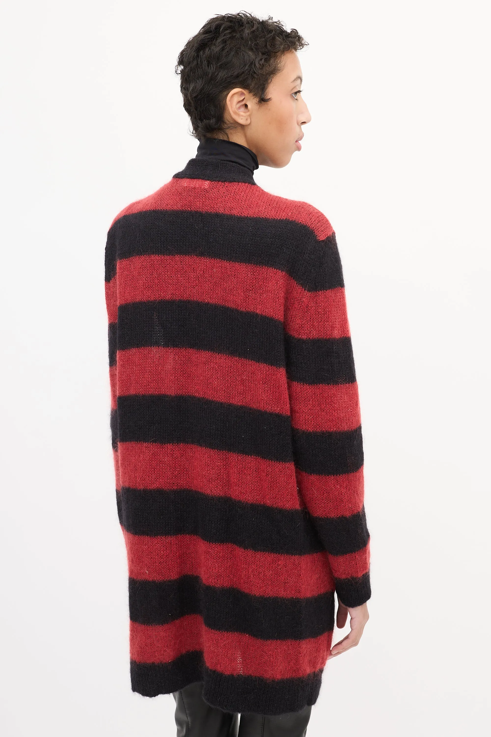 Red & Black Mohair Striped Cardigan
