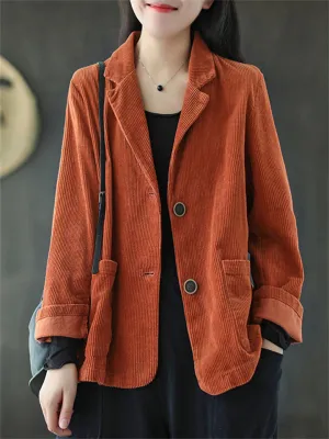 Retro Corduroy Loose Buttons Jackets