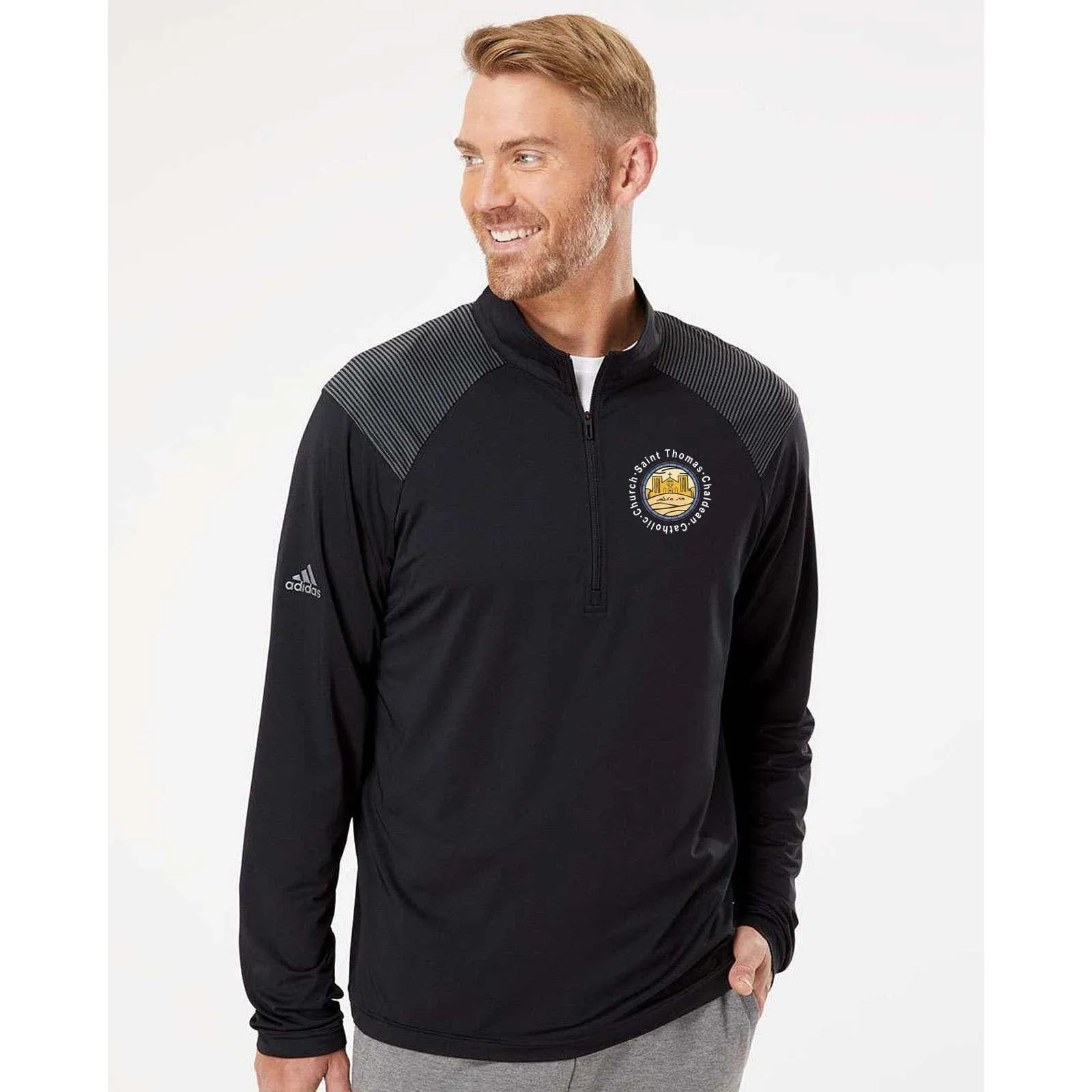 St. Thomas Catholic Church Adidas - Shoulder Stripe Quarter-Zip Pullover Printed